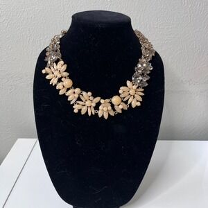 J Crew Brûlée Necklace Smoky Gray Beige Statement Necklace Y2K Chunky Floral